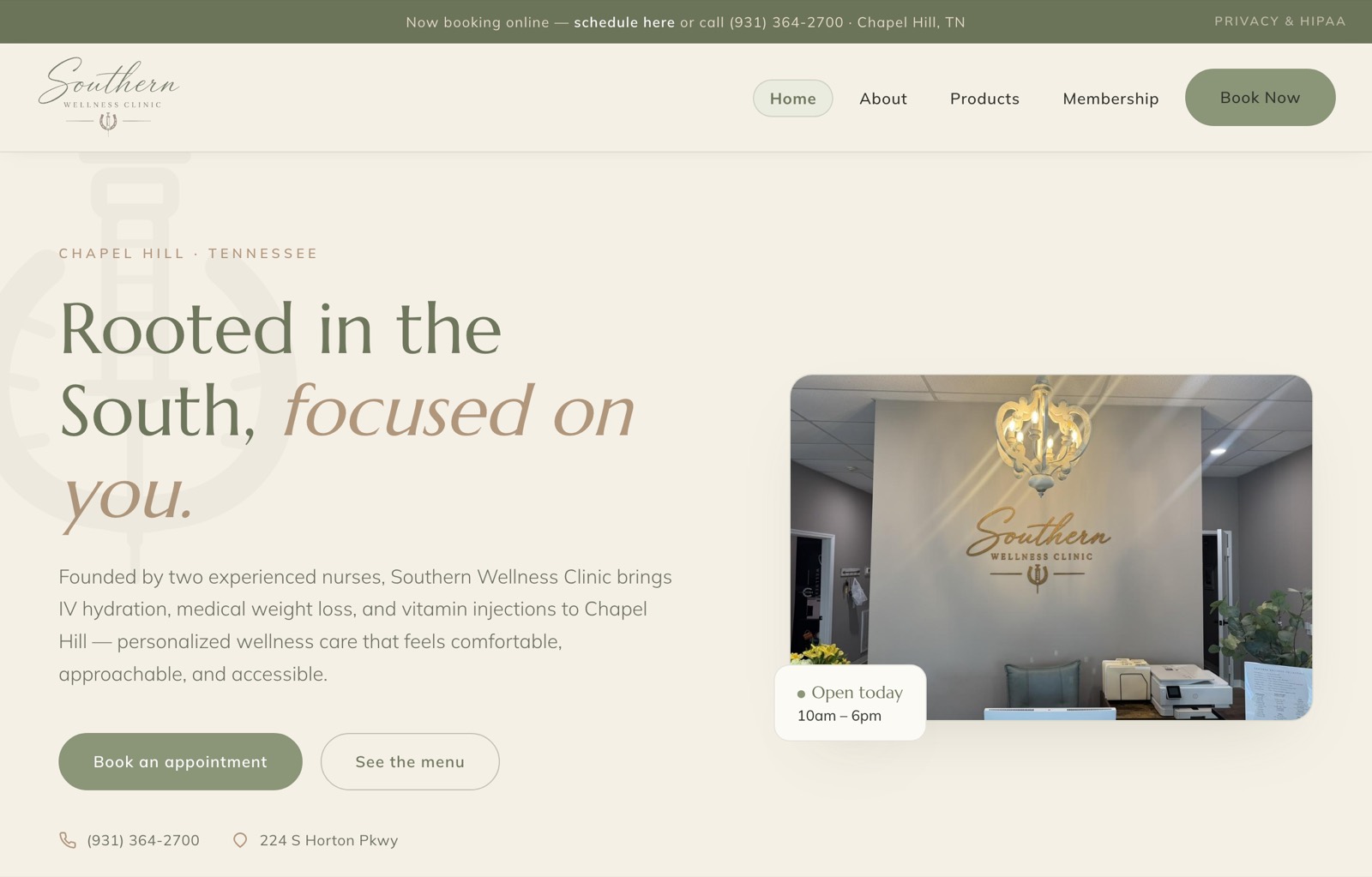 Southern Wellness Clinic homepage